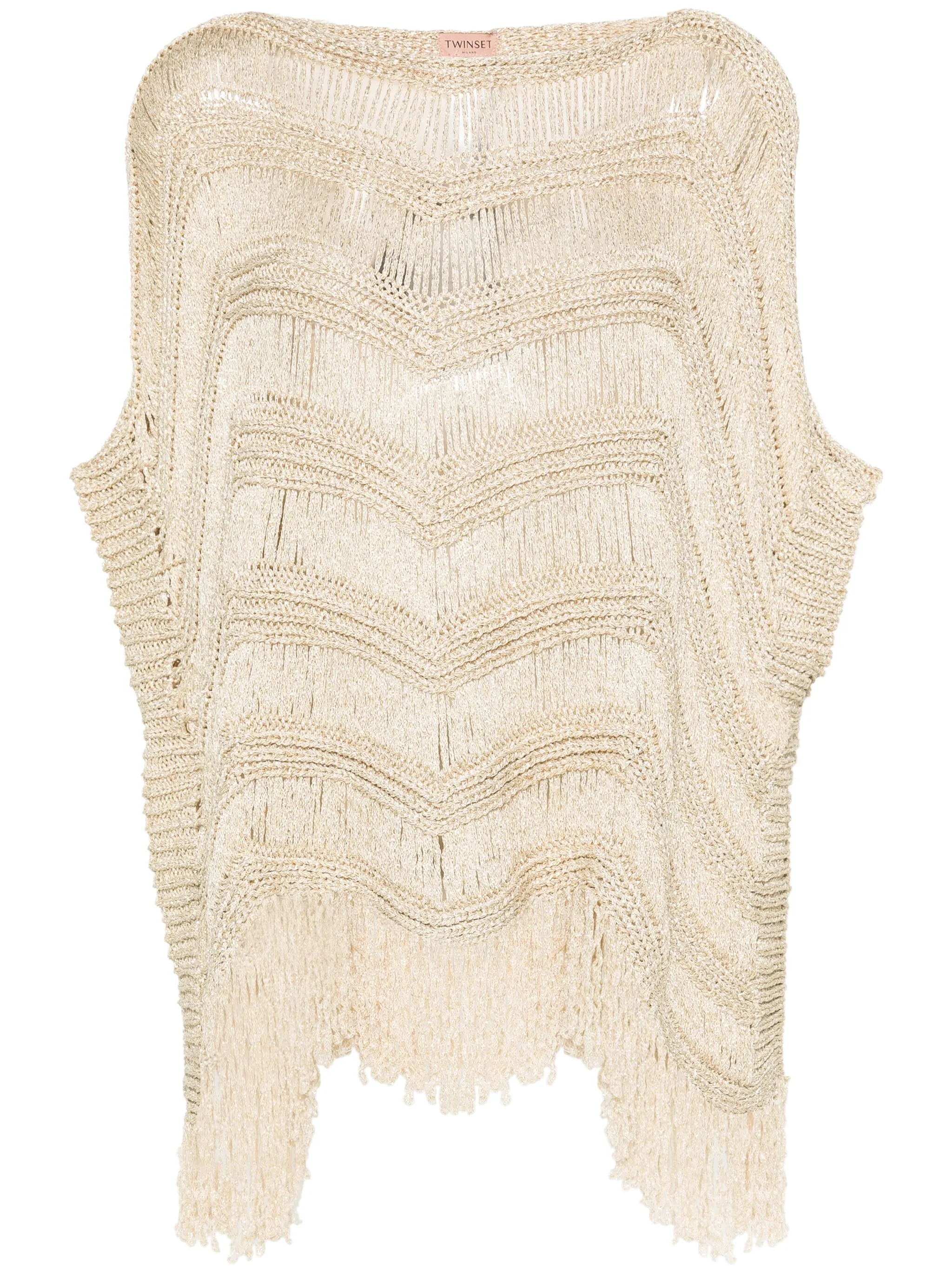 Кейп из ткани ламе в технике кроше Twinset, золотистый
Кейп из ткани ламе в технике кроше Twinset, золотистый