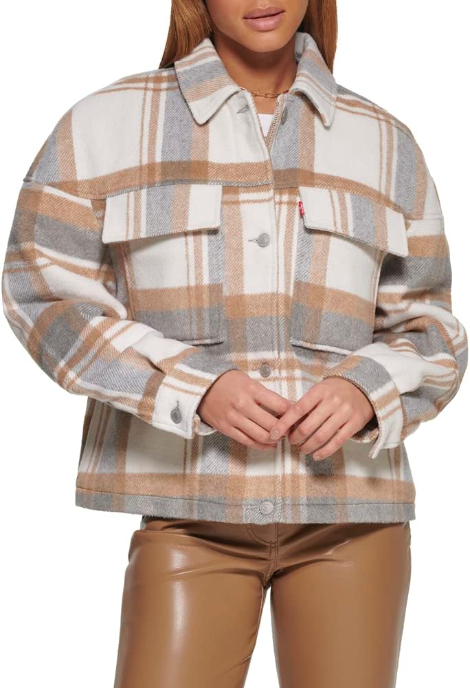 Levi's Женская короткая куртка-рубашка из шерстяной смеси, Light Grey/Camel Plaid
Levi's Женская короткая куртка-рубашка из шерстяной смеси, Light Grey/Camel Plaid