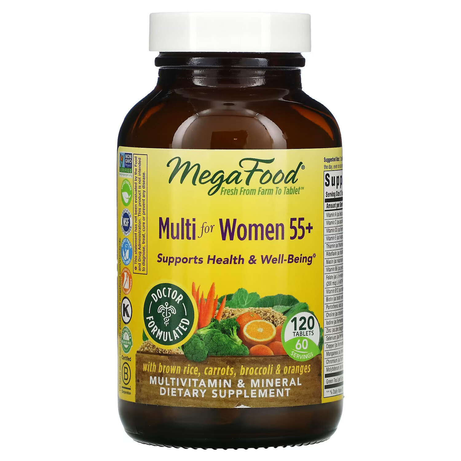 MegaFood, Multi for Women 55+, комплекс витаминов и микроэлементов для женщин старше 55 лет, 120 таблеток
MegaFood, Multi for Women 55+, комплекс витаминов и микроэлементов для женщин старше 55 лет, 120 таблеток
