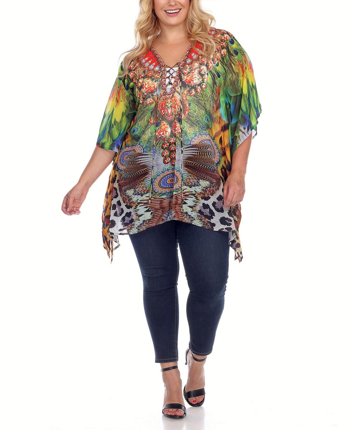 Плюс размер топ-кафтан с вырезом крест-накрест и животным принтом White Mark
Плюс размер топ-кафтан с вырезом крест-накрест и животным принтом White Mark