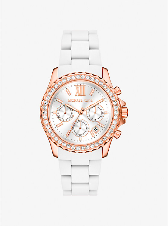 Крупные часы everest pavé из розового золота и силикона Michael Kors, белый
Крупные часы everest pavé из розового золота и силикона Michael Kors, белый