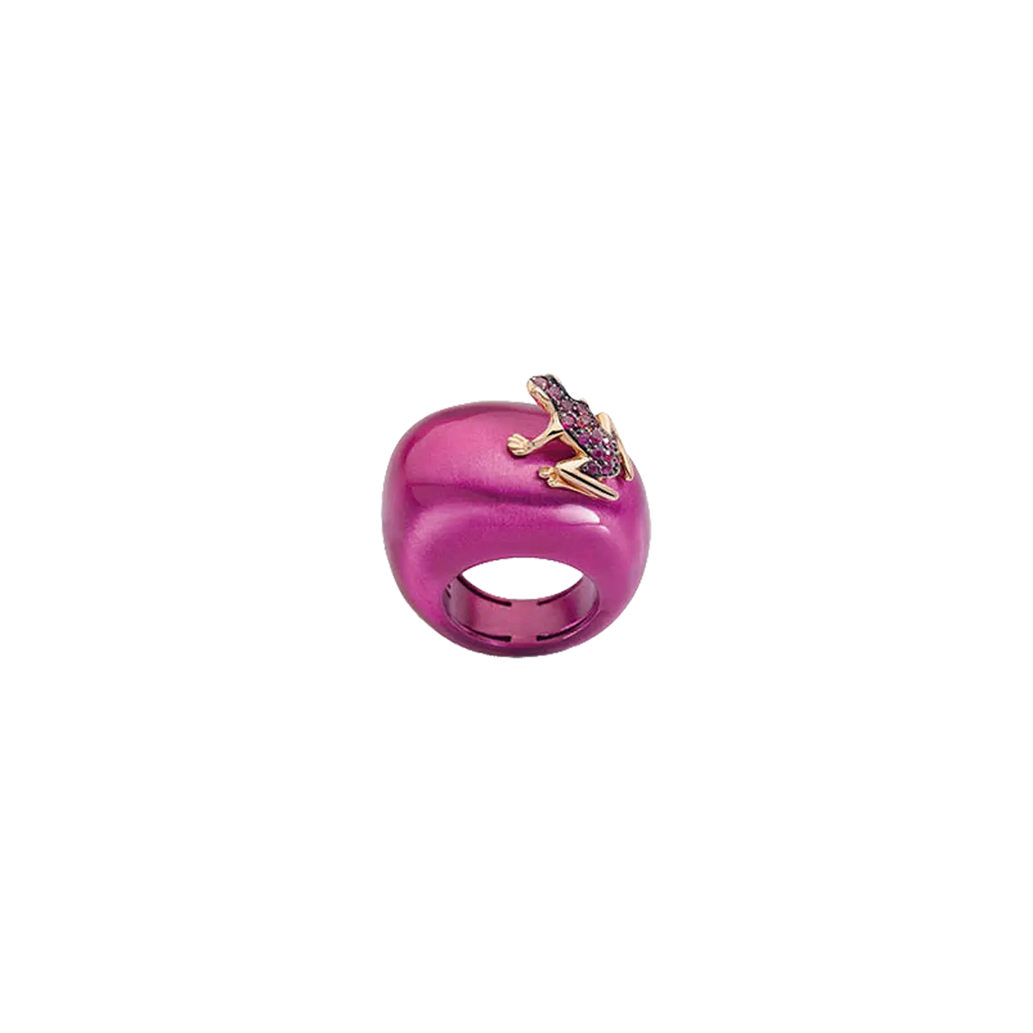 Кольцо Dada Arrigoni Happy frog цвета фуксии с розовым золотом и рубинами