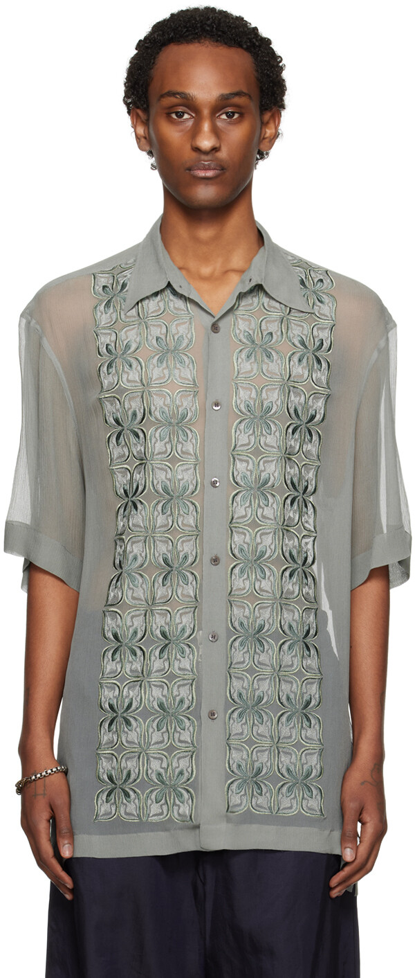 Синяя рубашка с вышивкой Dries Van Noten
Синяя рубашка с вышивкой Dries Van Noten