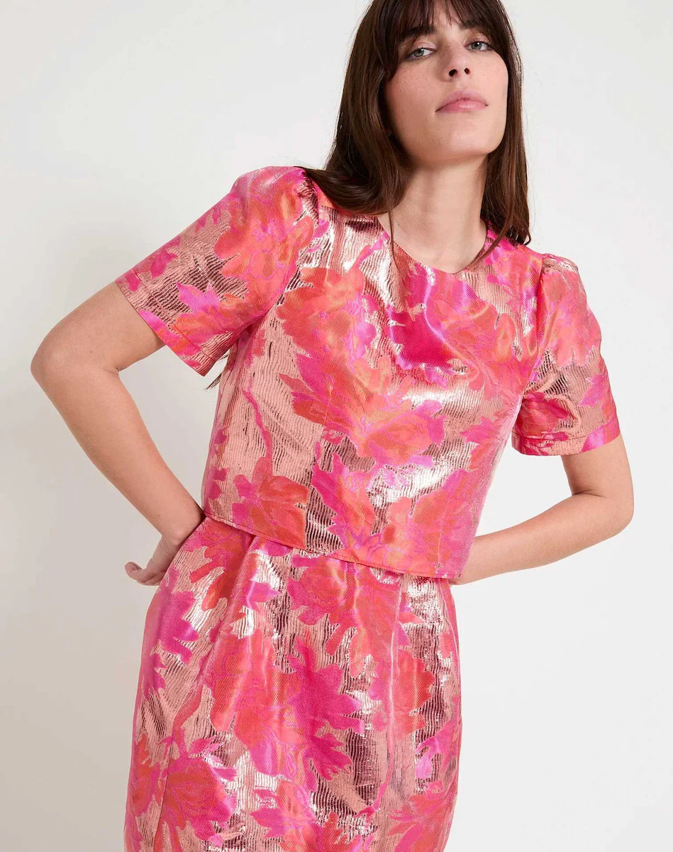 Женский короткий топ из парчи с блестками Naf Naf, розовый
Женский короткий топ из парчи с блестками Naf Naf, розовый