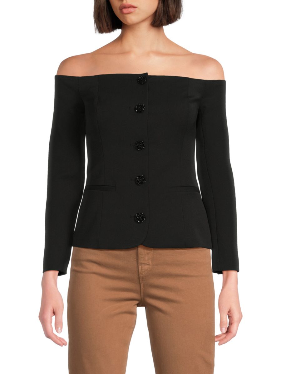 Пиджак на пуговицах с открытыми плечами L'AGENCE, черный
Пиджак на пуговицах с открытыми плечами L'AGENCE, черный