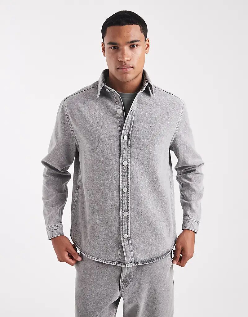 Рубашка из денима ASOS DESIGN с длинными рукавами, светло-серого цвета, в комплекте 
Рубашка из денима ASOS DESIGN с длинными рукавами, светло-серого цвета, в комплекте