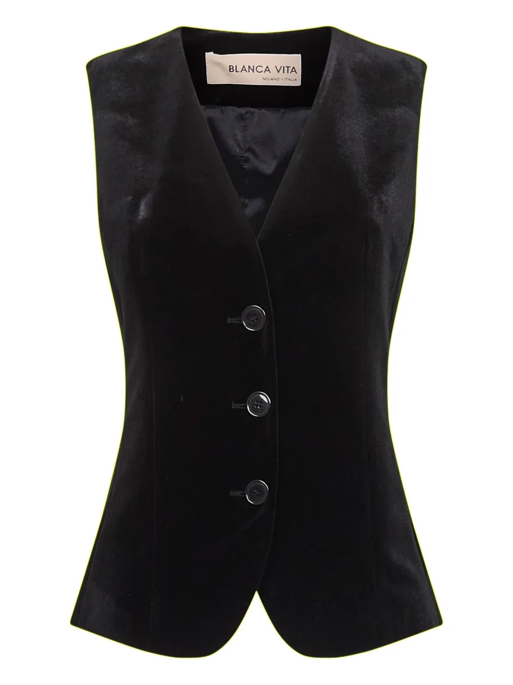 Бархатный жилет с тремя пуговицами Blanca Vita, черный
Бархатный жилет с тремя пуговицами Blanca Vita, черный