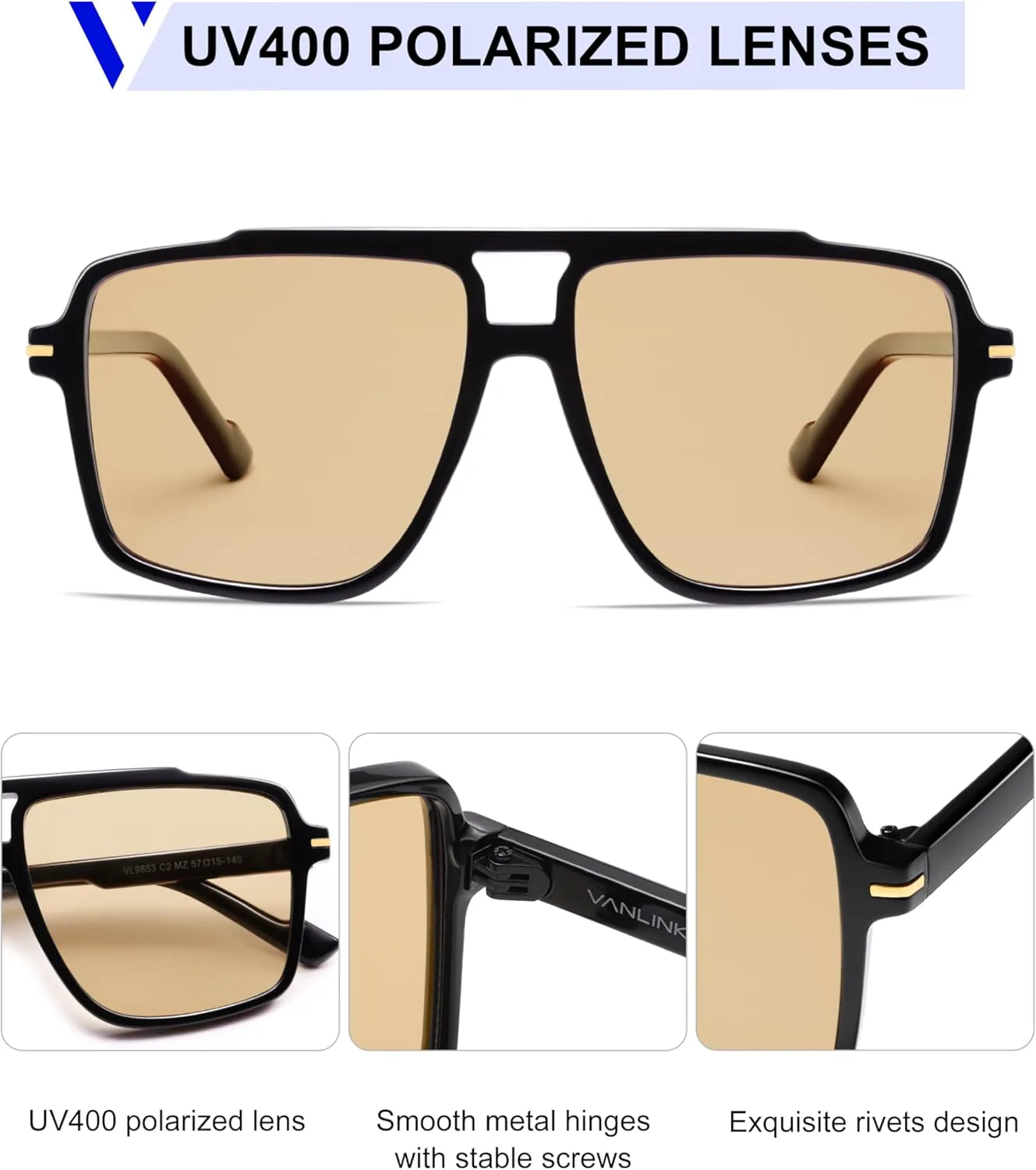 Поляризованные модные солнцезащитные очки-авиаторы VANLINKER большого размера для женщин и мужчин, модель 2025, ретро-стиль VL9853, Black Frame Yellow Lens
Поляризованные модные солнцезащитные очки-авиаторы VANLINKER большого размера для женщин и мужчин, модель 2025, ретро-стиль VL9853, Black Frame Yellow Lens