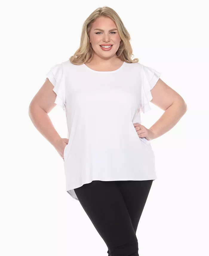 Однотонный топ больших размеров с оборками на рукавах White Mark, белый
Однотонный топ больших размеров с оборками на рукавах White Mark, белый