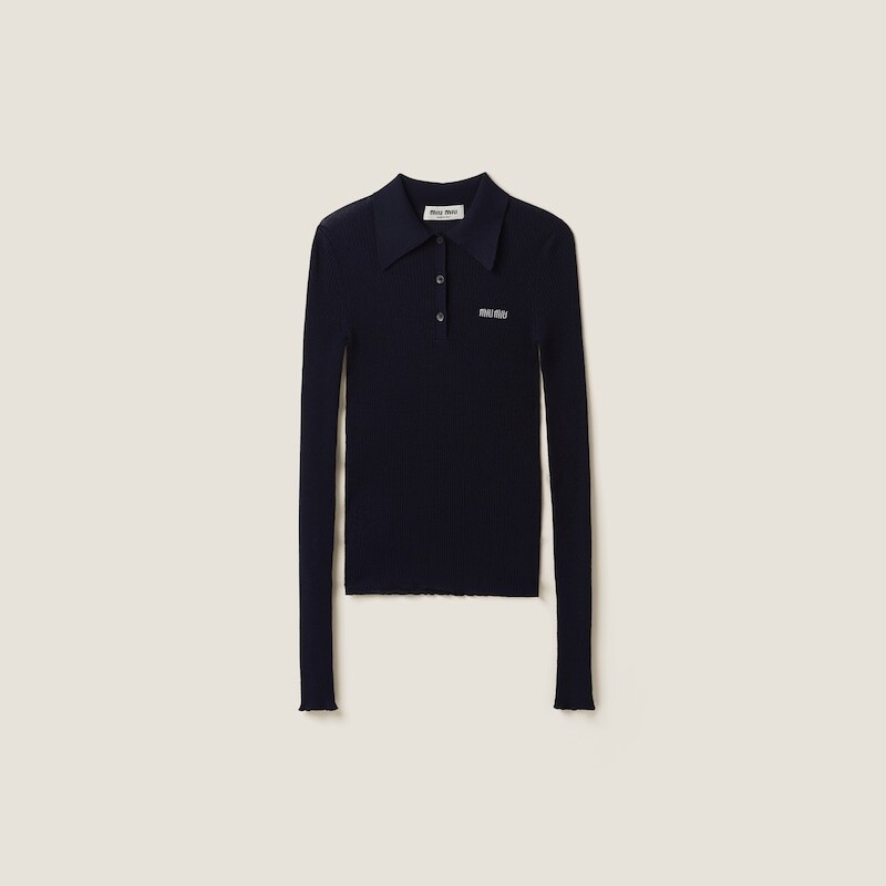 Рубашка-Поло из кашемира и шелка Miu Miu, синий
Рубашка-Поло из кашемира и шелка Miu Miu, синий