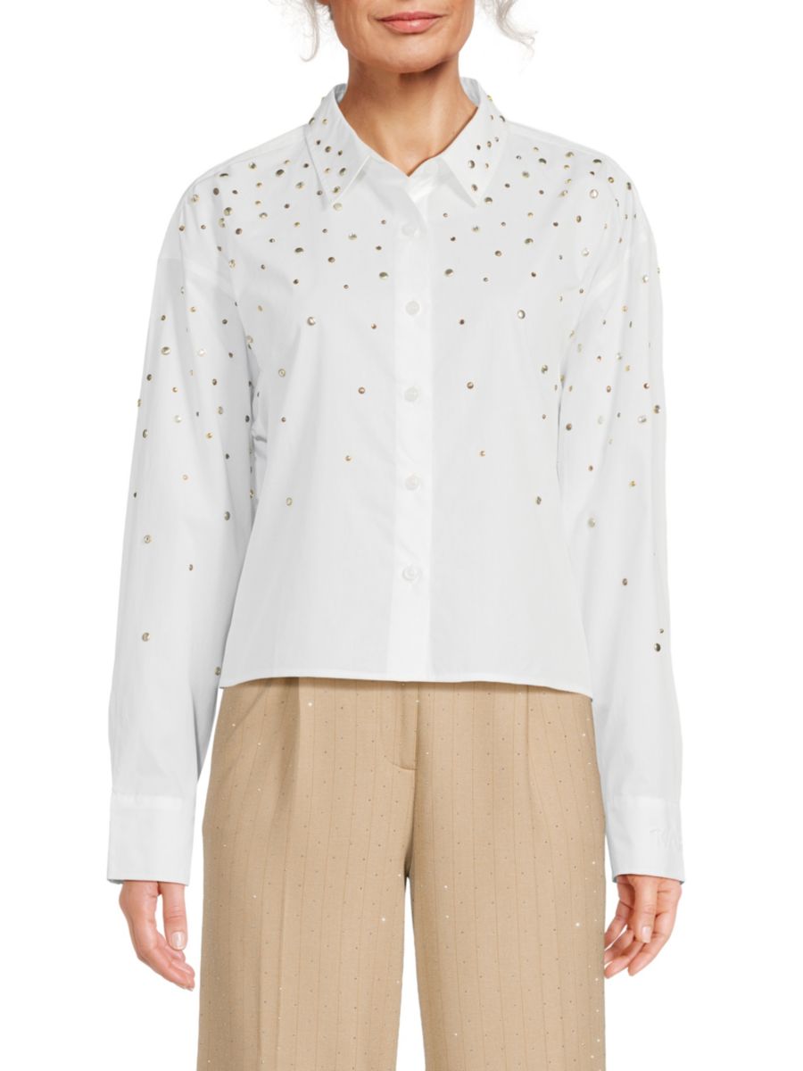 Рубашка из хлопка с заклепками Karl Lagerfeld Paris, белый
Рубашка из хлопка с заклепками Karl Lagerfeld Paris, белый