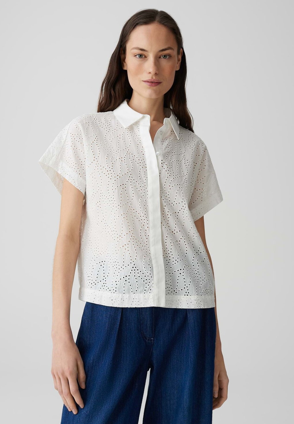 Блузка на пуговицах REGULAR FIT CROCHET OPUS, белый 
Блузка на пуговицах REGULAR FIT CROCHET OPUS, белый