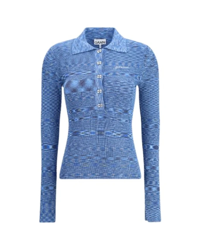 Пуловер-Поло с градиентной окраской Ganni, синий
Пуловер-Поло с градиентной окраской Ganni, синий