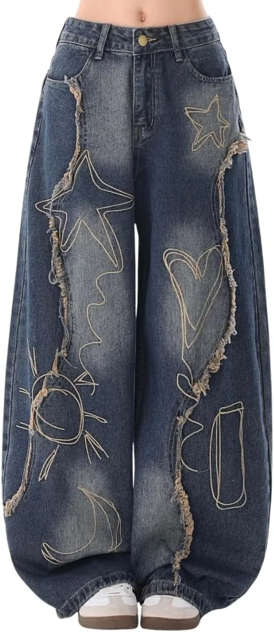 Багги джинсы для женщин Star с вышивкой и пэчворком OTEEGX
Багги джинсы для женщин Star с вышивкой и пэчворком OTEEGX