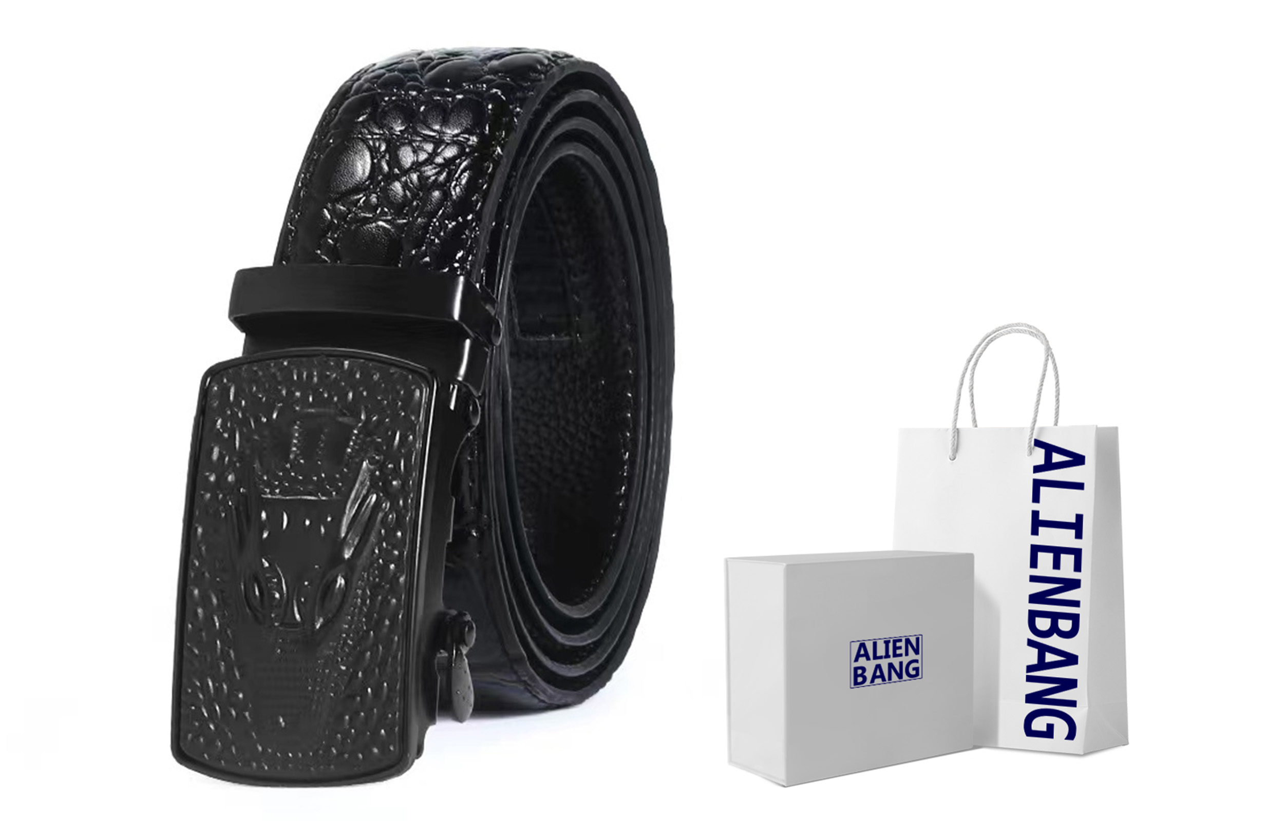 Ремень мужской крокодиловый принт деловой с автоматической пряжкой из натуральной кожи ALIEN BANG, черная коробка
Ремень мужской крокодиловый принт деловой с автоматической пряжкой из натуральной кожи ALIEN BANG, черная коробка