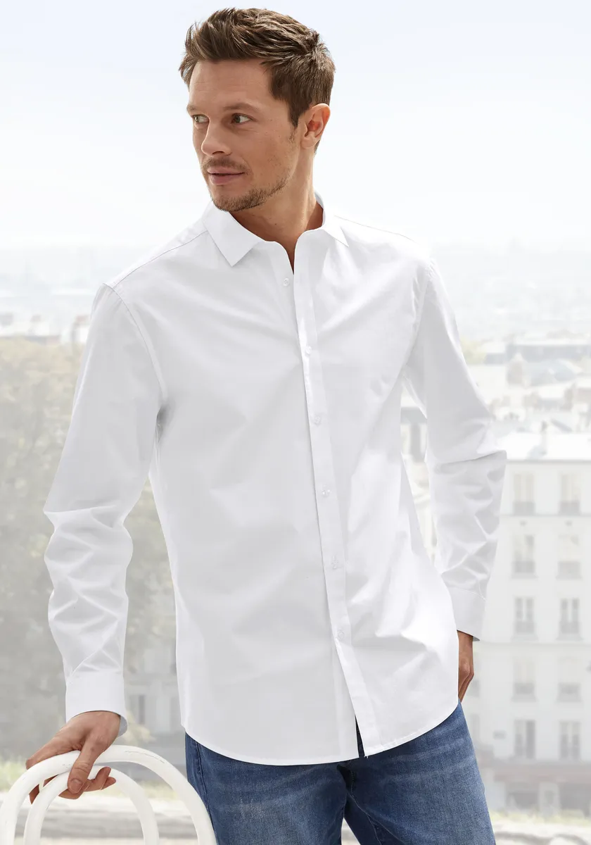 Рубашка John Devin с длинными рукавами из эластичного хлопка, обеспечивающая максимальную свободу движений благодаря эластичности, белый 
Рубашка John Devin с длинными рукавами из эластичного хлопка, обеспечивающая максимальную свободу движений благодаря эластичности, белый