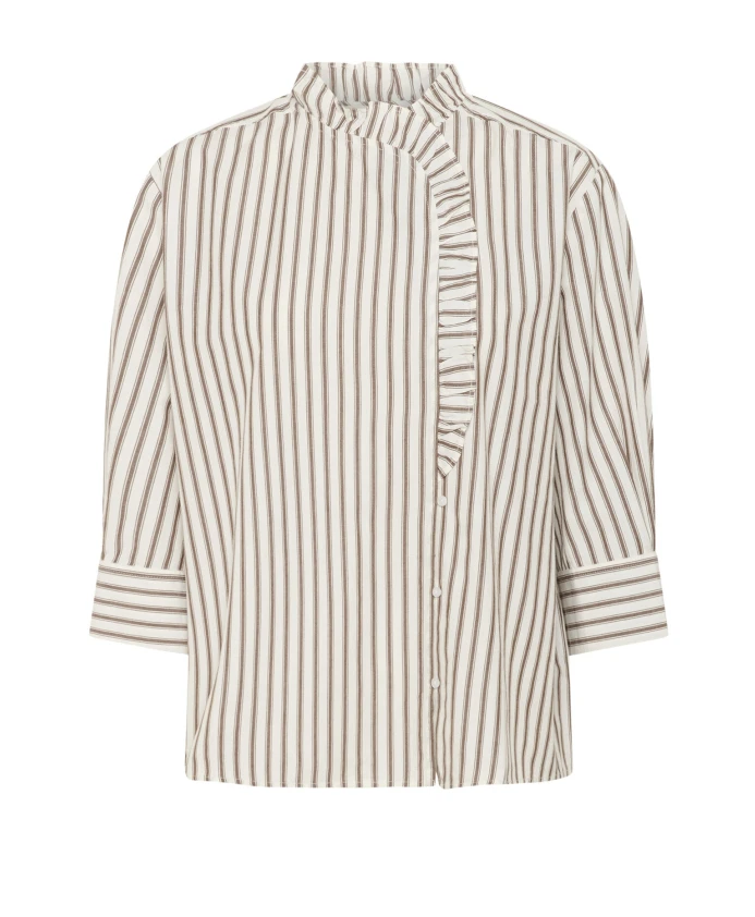 Рубашка с оборками, в коричнево-белую полоску. Soaked In Luxury, белый
Рубашка с оборками, в коричнево-белую полоску. Soaked In Luxury, белый