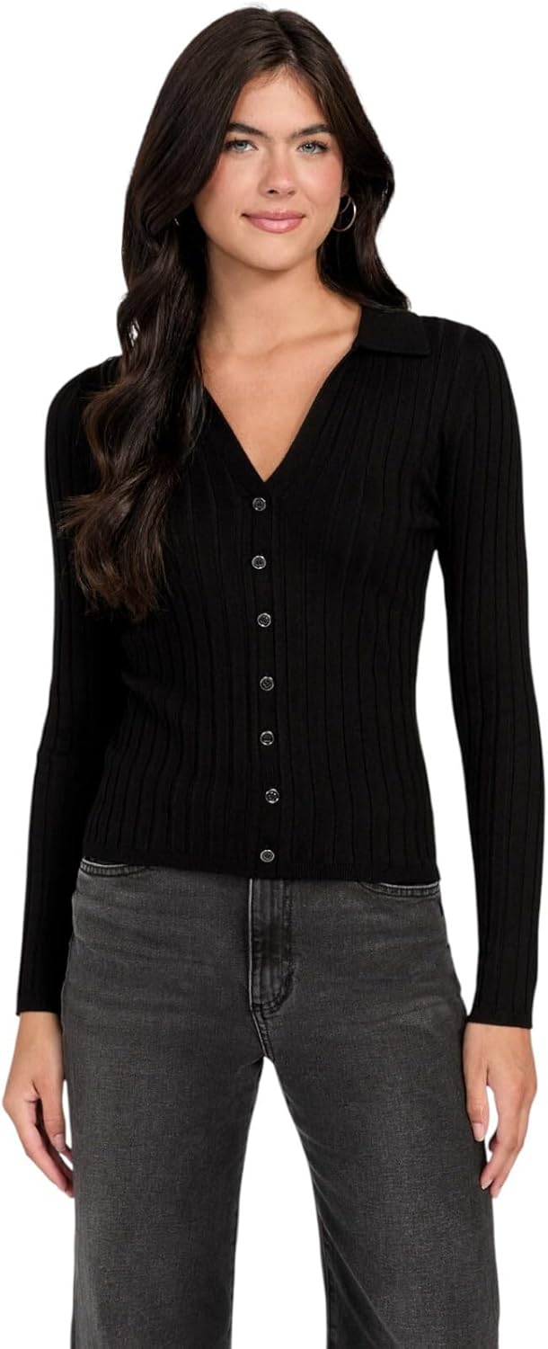 GUESS Женский экологичный длинный рукав риб Miranda свитер, Jet Black
GUESS Женский экологичный длинный рукав риб Miranda свитер, Jet Black