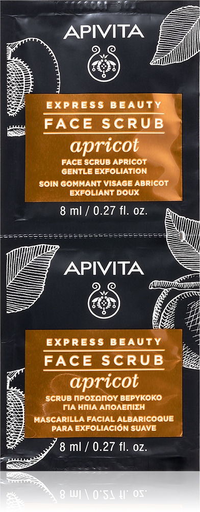 Нежный скраб для лица Express Beauty с абрикосом Apivita, 2× 8 мл
Нежный скраб для лица Express Beauty с абрикосом Apivita, 2× 8 мл
