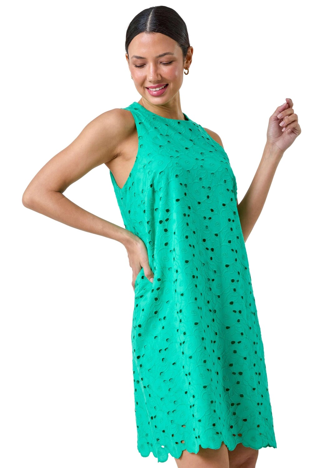 Платье прямого кроя из хлопка с вышивкой Roman, зеленый 
Платье прямого кроя из хлопка с вышивкой Roman, зеленый