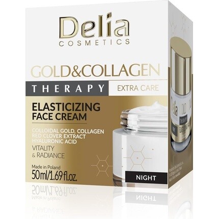 Ночной крем для упругости кожи с золотом и коллагеном Vitality Radiance Colloidal Gold Collagen Red Clover Extract Hyaluronic Acid 50 мл Delia Cosmetics
Ночной крем для упругости кожи с золотом и коллагеном Vitality Radiance Colloidal Gold Collagen Red Clover Extract Hyaluronic Acid 50 мл Delia Cosmetics