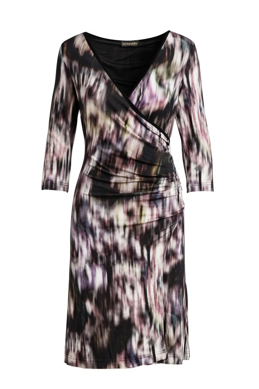 Платье с искусственным запахом из принтованного трикотажа от модного бренда Conquista, черный
Платье с искусственным запахом из принтованного трикотажа от модного бренда Conquista, черный