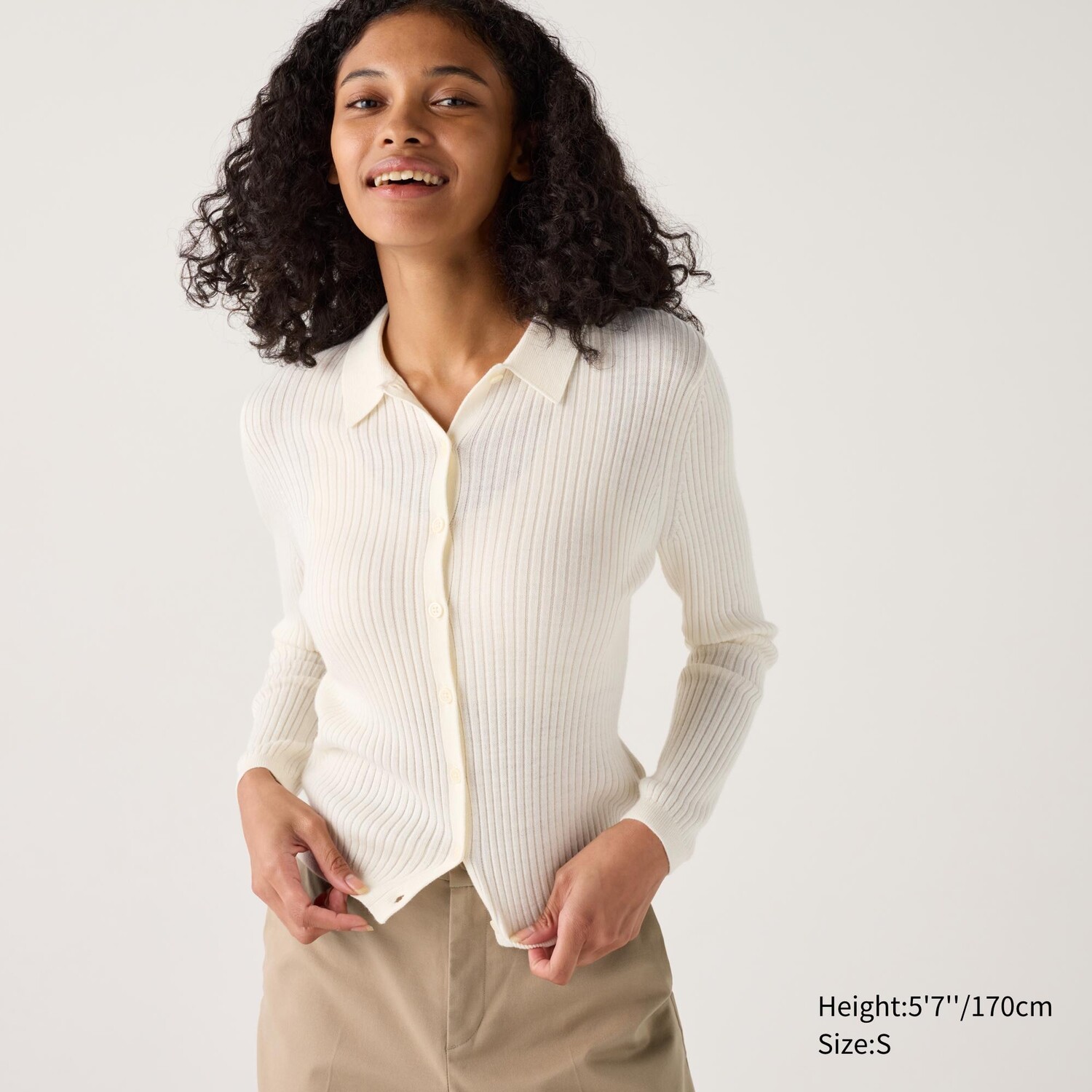 Кардиган из мериносовой шерсти в рубчик с воротником-поло UNIQLO, белый
Кардиган из мериносовой шерсти в рубчик с воротником-поло UNIQLO, белый