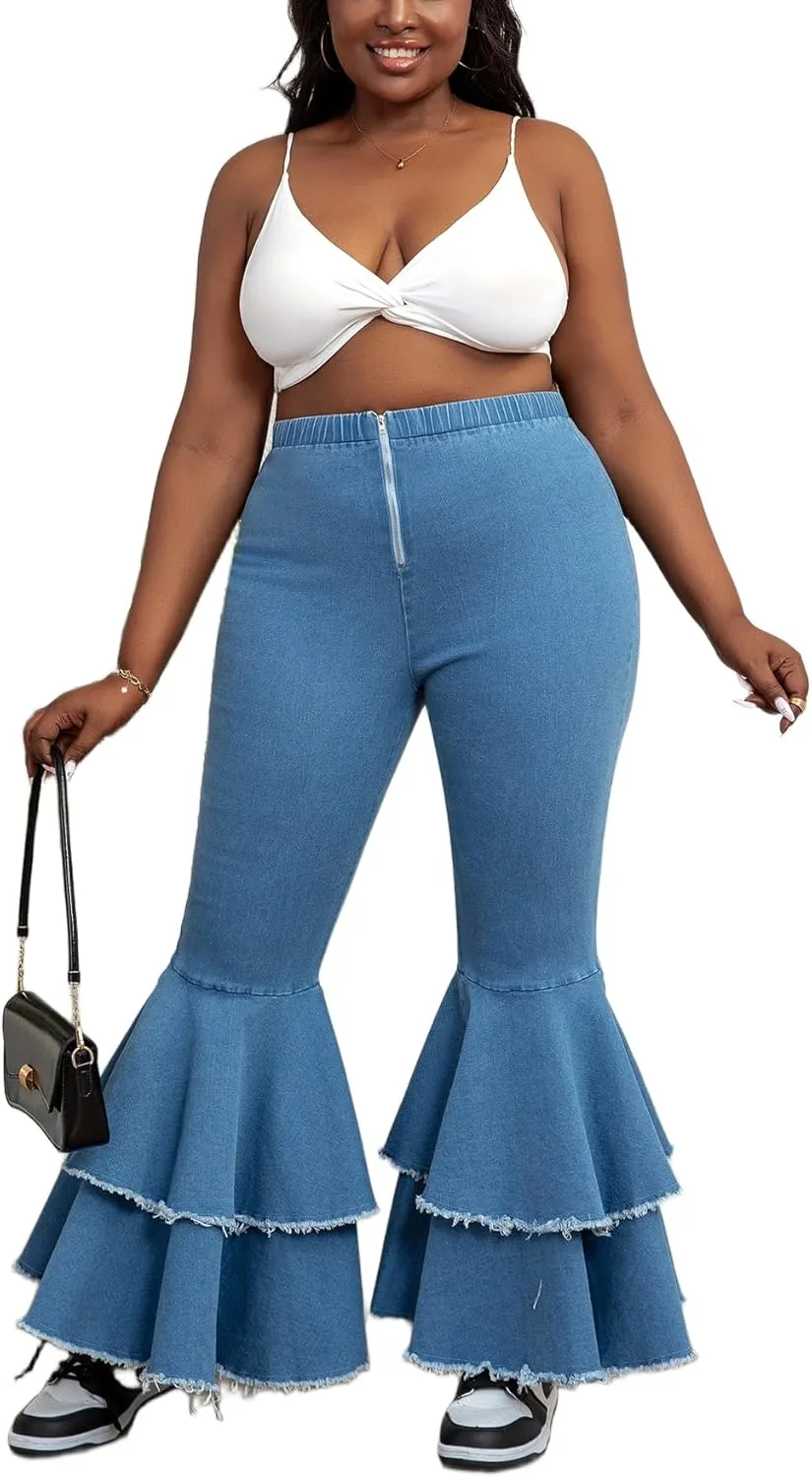 Плюс сайз джинсы с рюшами и расклешенным низом для женщин, завышенная талия XNMHL
Плюс сайз джинсы с рюшами и расклешенным низом для женщин, завышенная талия XNMHL