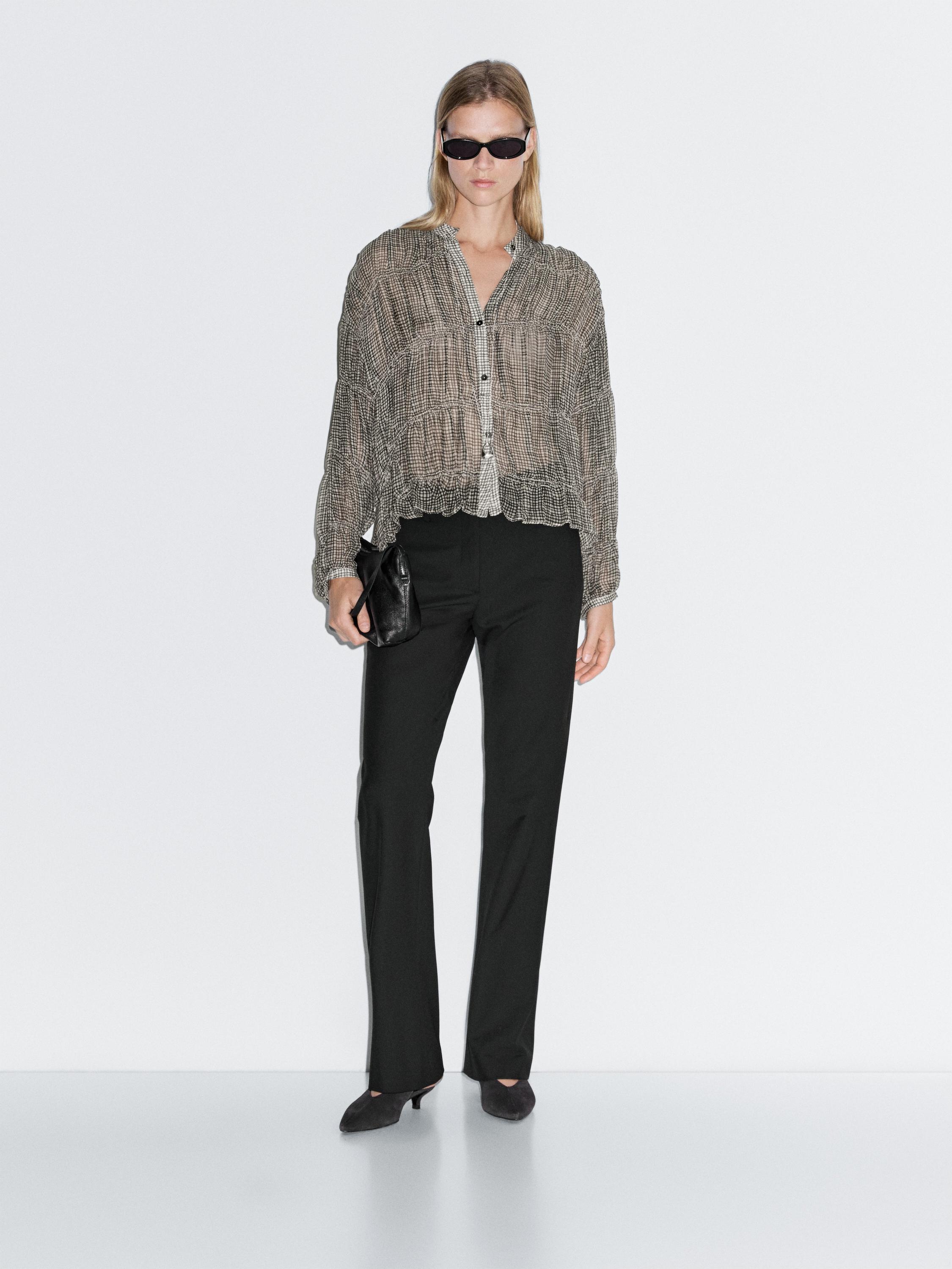 Рубашка в клетку со сборками Massimo Dutti, черный
Рубашка в клетку со сборками Massimo Dutti, черный