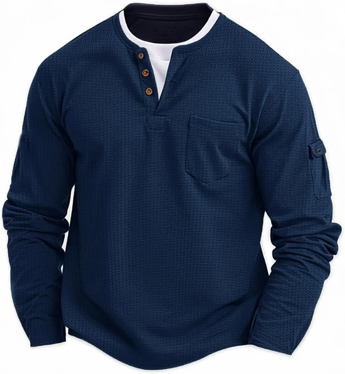 Мужская футболка-хенли с вафельной вязкой и многослойным воротником, длинный рукав, V-образный вырез, однотонная
Мужская футболка-хенли с вафельной вязкой и многослойным воротником, длинный рукав, V-образный вырез, однотонная