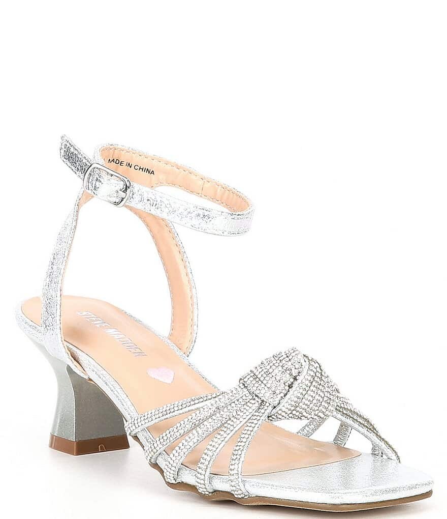 Босоножки Steve Madden для девочек J-Luccia со стразами и узлом каблука (молодежная), серебро
Босоножки Steve Madden для девочек J-Luccia со стразами и узлом каблука (молодежная), серебро