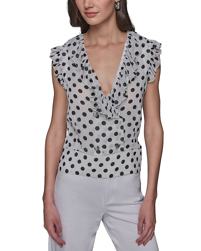 Топ с рюшами KARL LAGERFELD PARIS, белый 
Топ с рюшами KARL LAGERFELD PARIS, белый