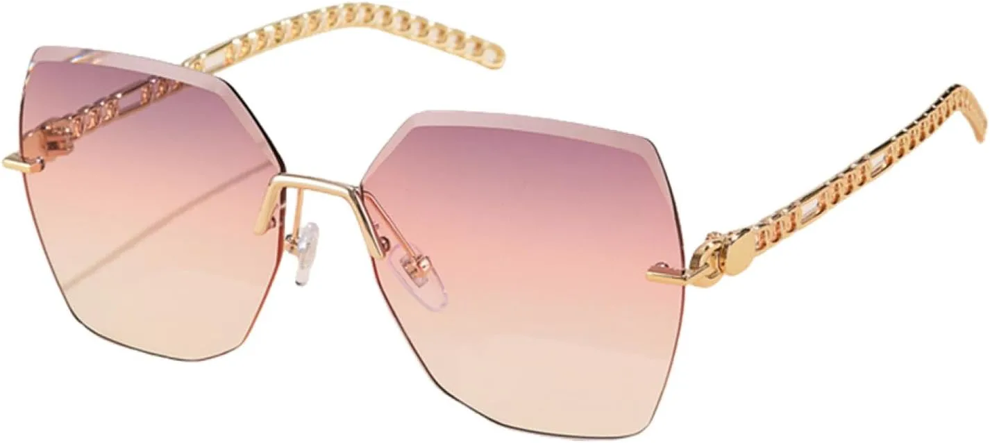 Женские солнцезащитные очки без оправы с цепочкой, роскошные, без оправы, модные, большие, винтажные, с защитой от УФ-излучения UV400 TKKTLLT, Purple Pink
Женские солнцезащитные очки без оправы с цепочкой, роскошные, без оправы, модные, большие, винтажные, с защитой от УФ-излучения UV400 TKKTLLT, Purple Pink