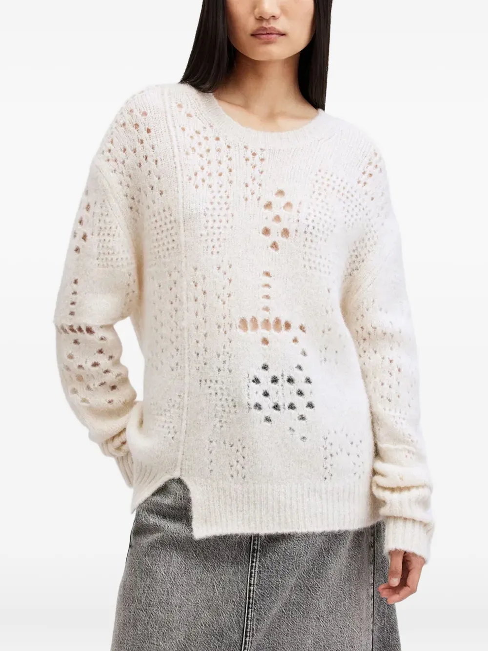 Свитер в рыхлую вязку с разрезами по бокам AllSaints, белый
Свитер в рыхлую вязку с разрезами по бокам AllSaints, белый