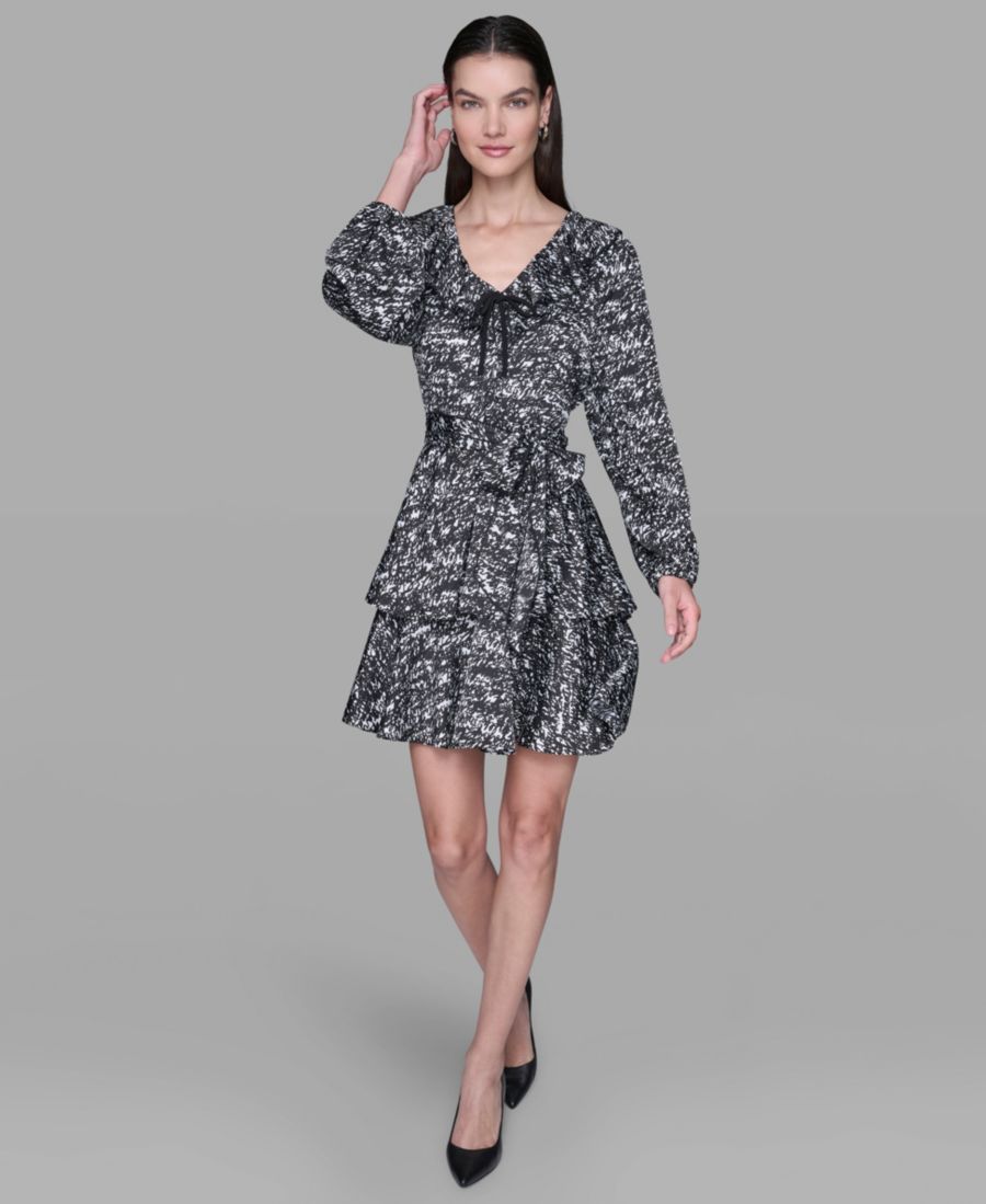 Женское атласное платье с принтом, оборками и V-образным вырезом KARL LAGERFELD PARIS, Soft White/ Black
Женское атласное платье с принтом, оборками и V-образным вырезом KARL LAGERFELD PARIS, Soft White/ Black