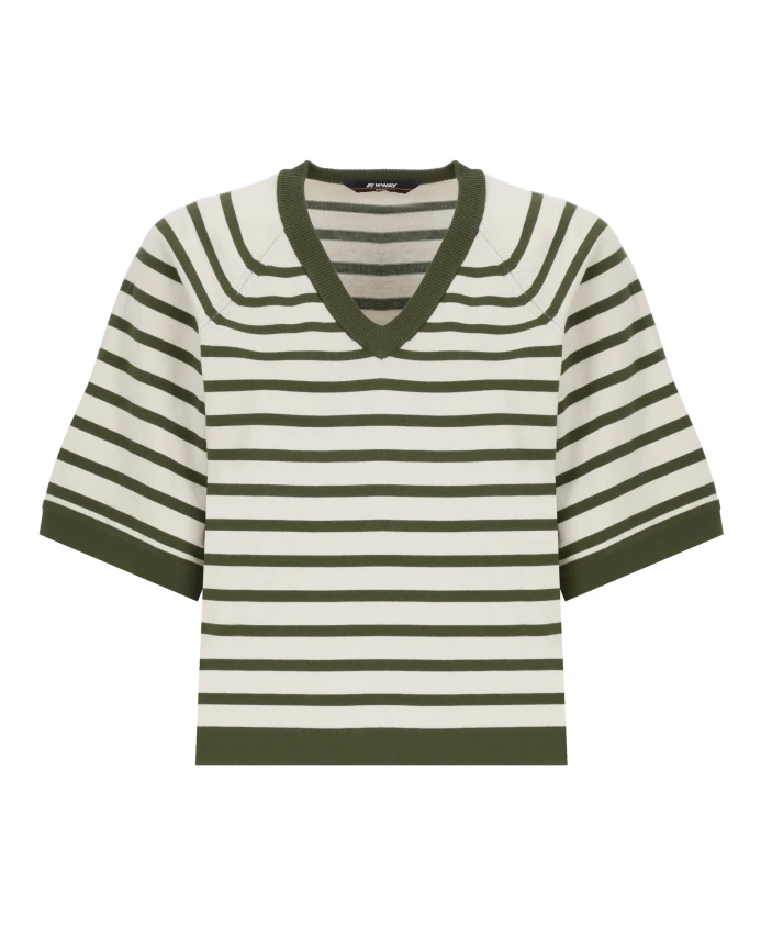 Хлопковый свитер в полоску с V-образным вырезом K-Way, зеленый
Хлопковый свитер в полоску с V-образным вырезом K-Way, зеленый