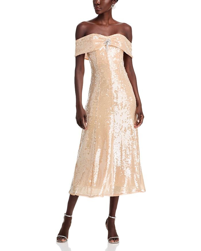 Платье с открытыми плечами и золотыми пайетками Self-Portrait, коричневый/бежевый
Платье с открытыми плечами и золотыми пайетками Self-Portrait, коричневый/бежевый