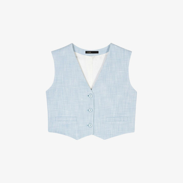 Жилет Maje костюмный с V-образным вырезом классического кроя, голубой 
Жилет Maje костюмный с V-образным вырезом классического кроя, голубой