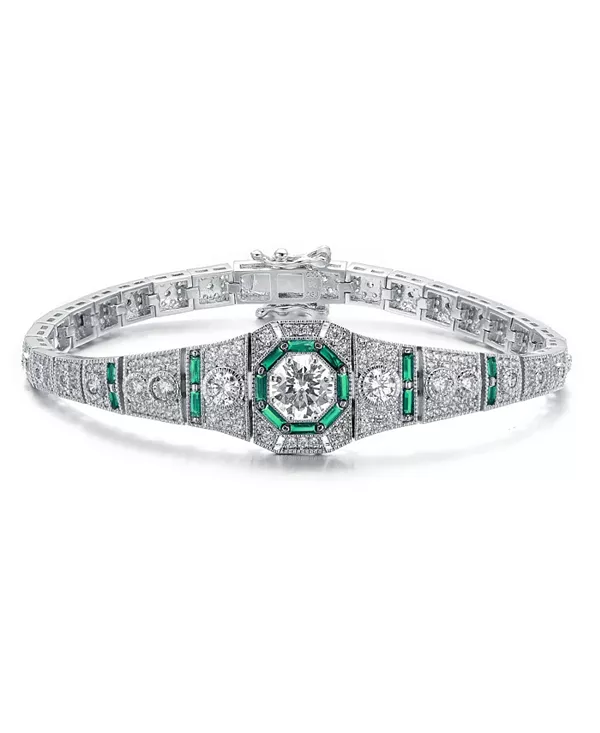 Браслет из стерлингового серебра с прозрачными круглыми и круглыми кубическими циркониями огранки «багет» Genevive, green
Браслет из стерлингового серебра с прозрачными круглыми и круглыми кубическими циркониями огранки «багет» Genevive, green