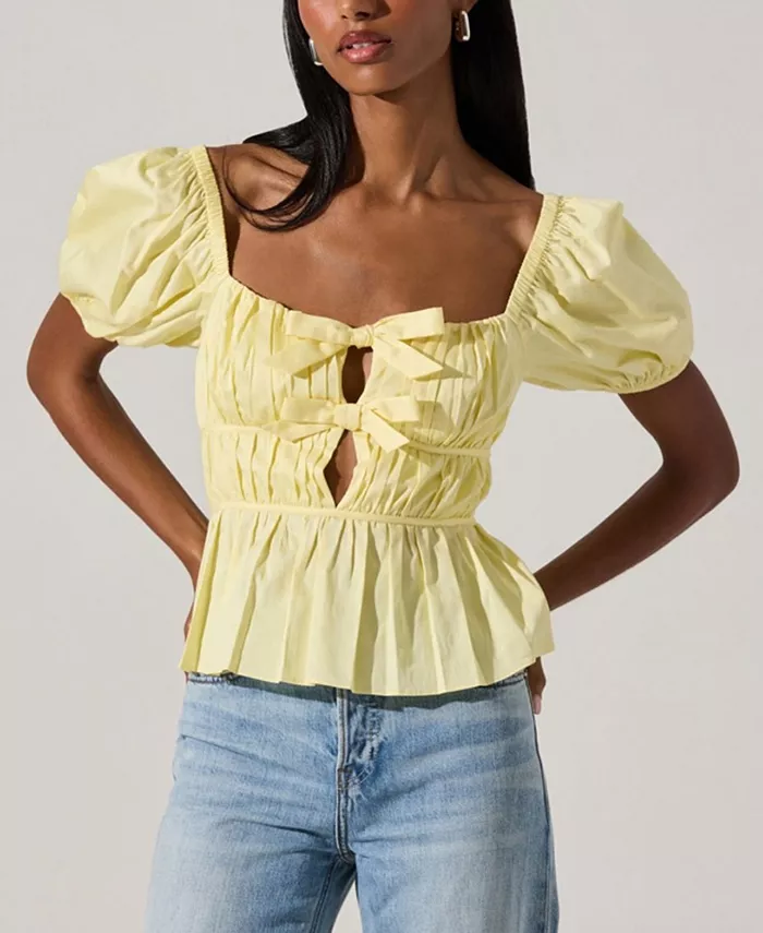 Женский топ с завязкой спереди и сборкой ASTR the Label, желтый
Женский топ с завязкой спереди и сборкой ASTR the Label, желтый