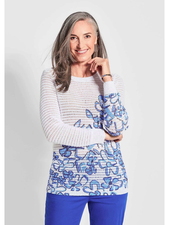 Вязаный свитер Элегантный свитер с контрастным принтом белого цвета / узорчатый GOLDNER
Вязаный свитер Элегантный свитер с контрастным принтом белого цвета / узорчатый GOLDNER