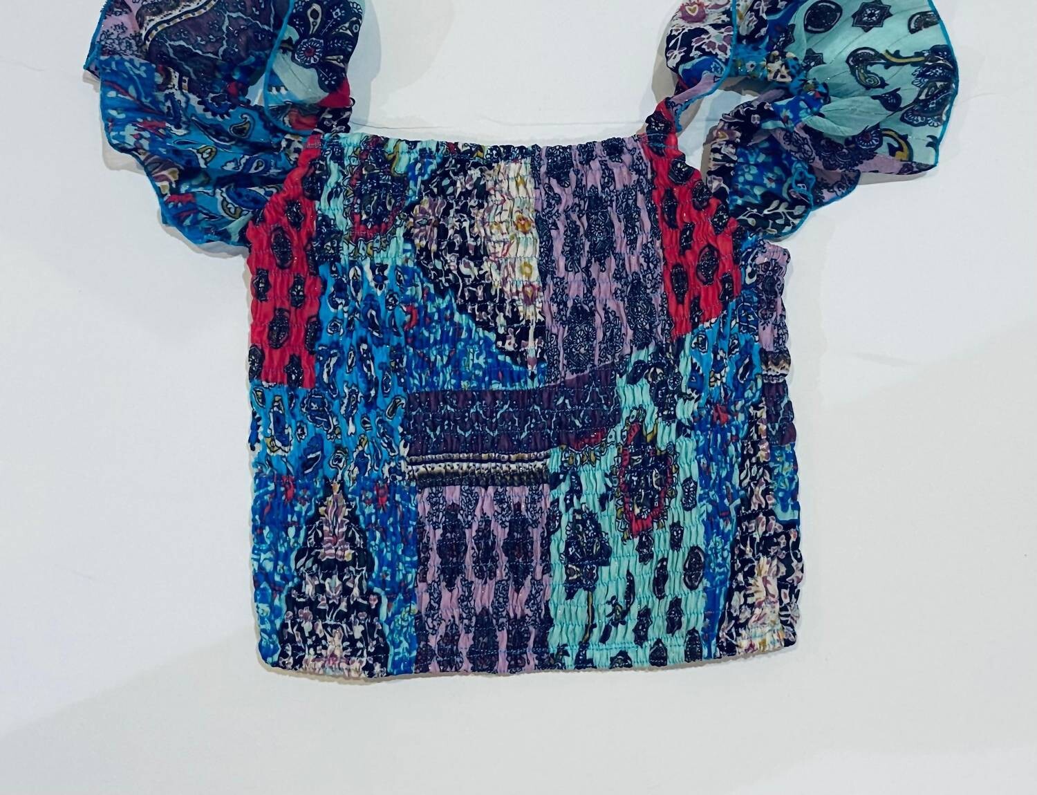 Синий шифоновый топ с рукавами с рюшами в стиле пэчворк Flowers By Zoe, синий