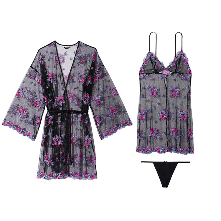 Victoria's Secret Пижамный комплект Women's Black с цветочной вышивкой
Victoria's Secret Пижамный комплект Women's Black с цветочной вышивкой