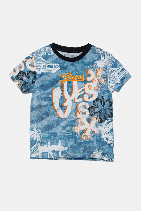 Детская хлопковая футболка Guess, синий 
Детская хлопковая футболка Guess, синий