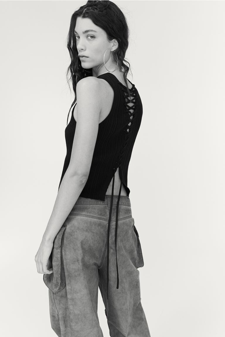 Майка рельефной вязки со шнуровкой H&M, черный
Майка рельефной вязки со шнуровкой H&M, черный