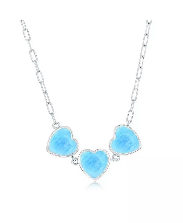 Ожерелье из стерлингового серебра с тремя ларимаровыми сердечками в форме скрепки Caribbean Treasures, blue
Ожерелье из стерлингового серебра с тремя ларимаровыми сердечками в форме скрепки Caribbean Treasures, blue