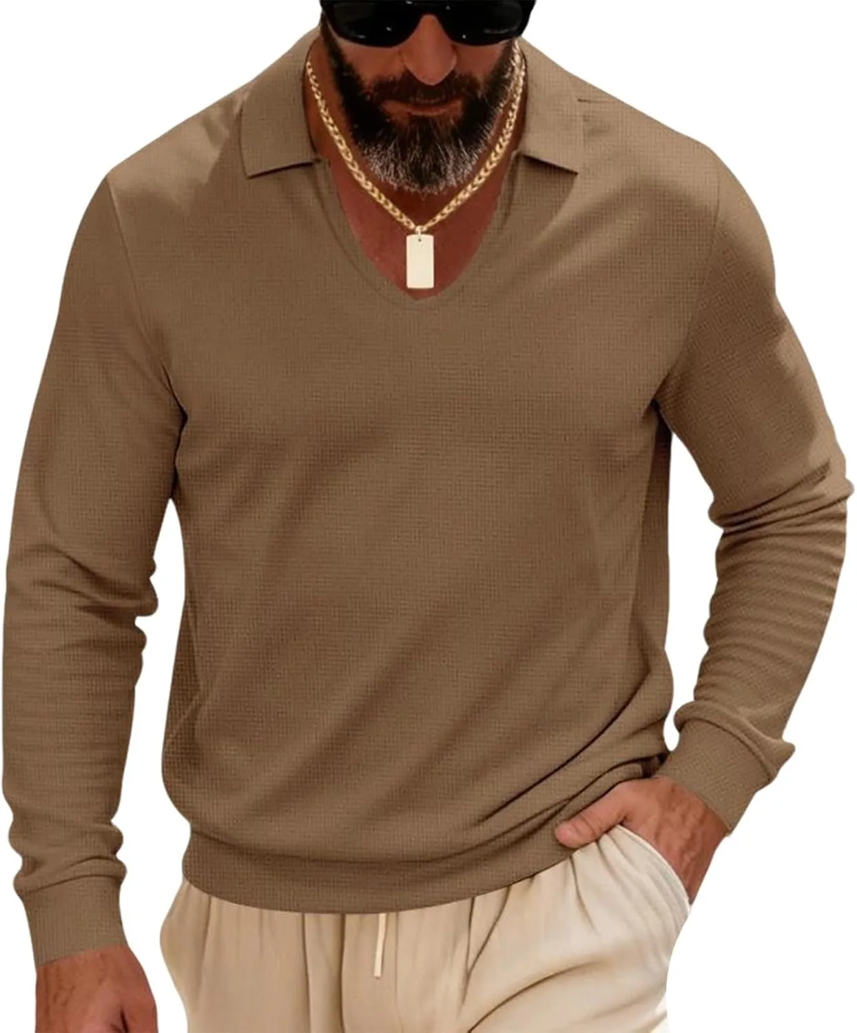 Мужской свитер с длинным рукавом и воротником-лацканом
Мужской свитер с длинным рукавом и воротником-лацканом