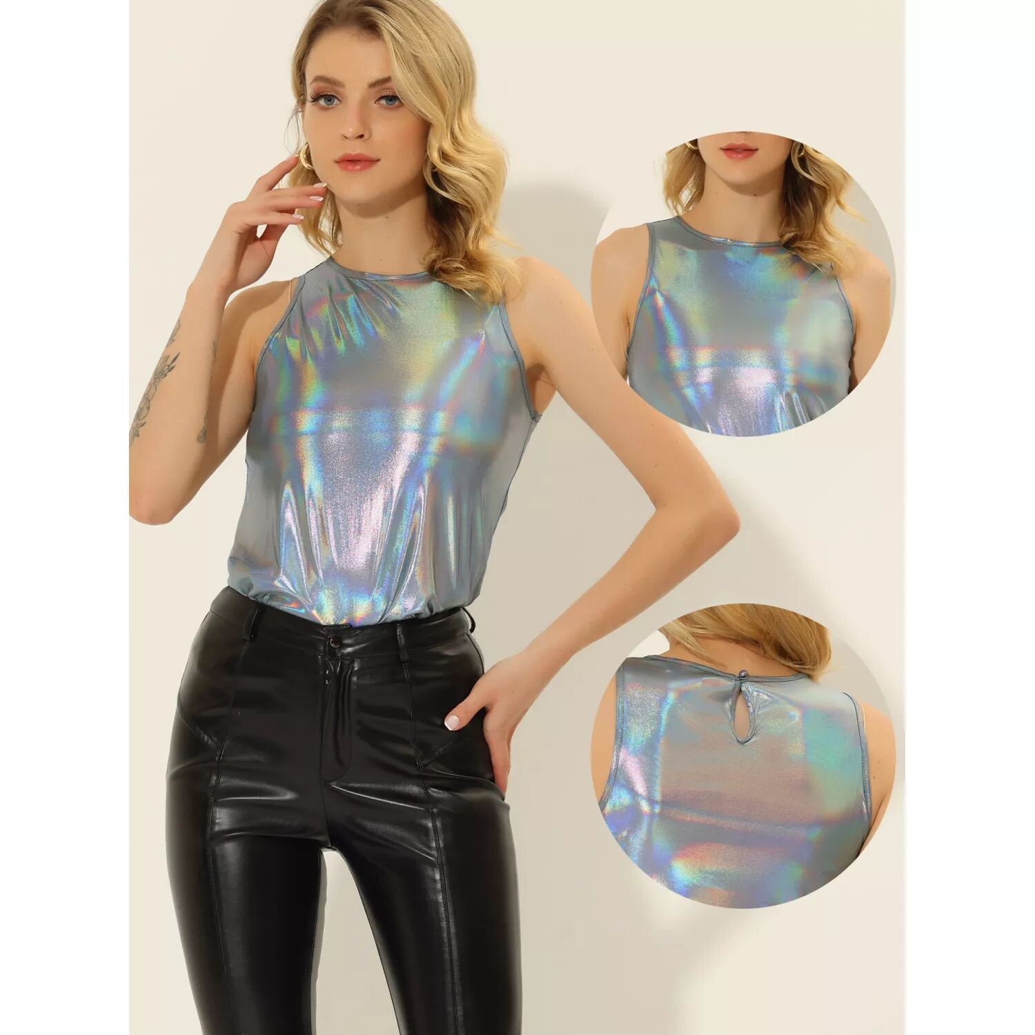 Женская майка без рукавов с круглым вырезом металлик и принтом Cam ALLEGRA K
Женская майка без рукавов с круглым вырезом металлик и принтом Cam ALLEGRA K