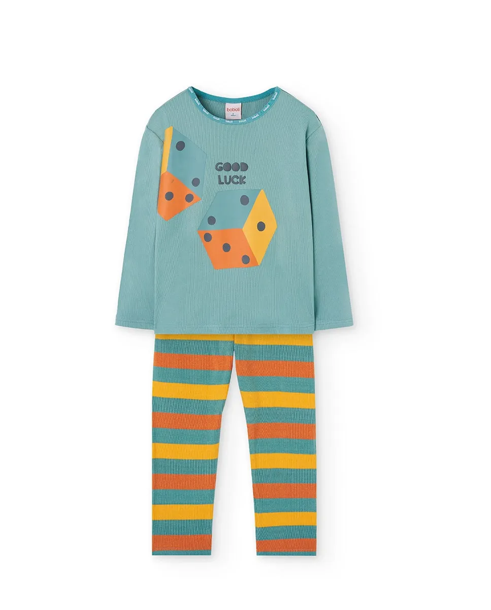 Детская пижама с полосатым принтом и круглым вырезом Boboli, бирюзовый
Детская пижама с полосатым принтом и круглым вырезом Boboli, бирюзовый