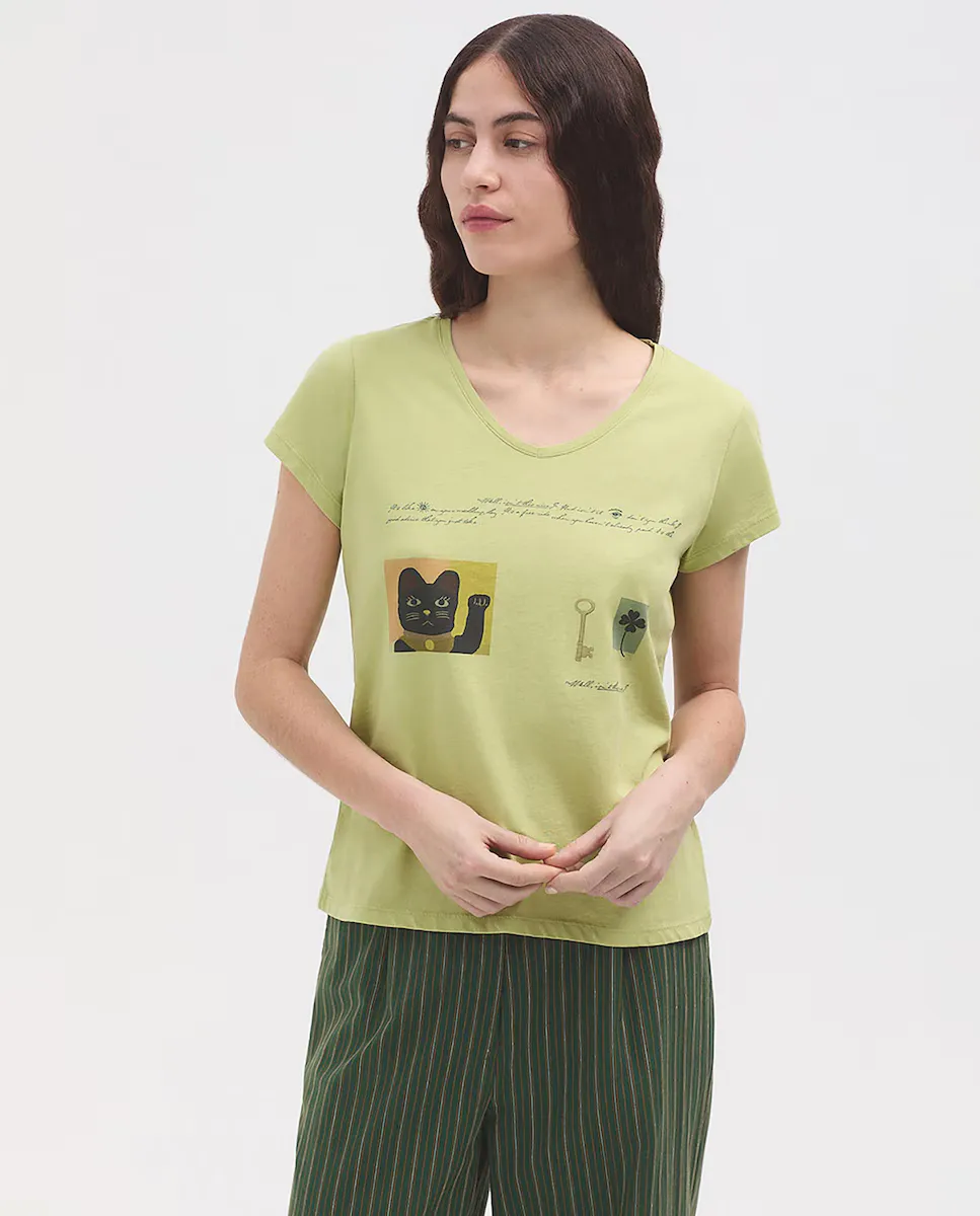 Женская хлопковая футболка с коротким рукавом Nice Things, зеленый 
Женская хлопковая футболка с коротким рукавом Nice Things, зеленый